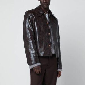 SEFR Men's Distressed Leather Button-Front Jacket Men BROWN Outerwear